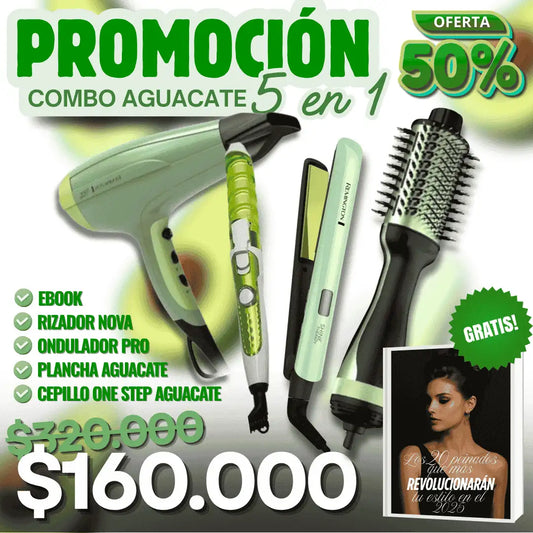 Plancha Aguacate + Secador Aguacate + One Step Aguacate + Rizador Nova + eBook de regalo🎁